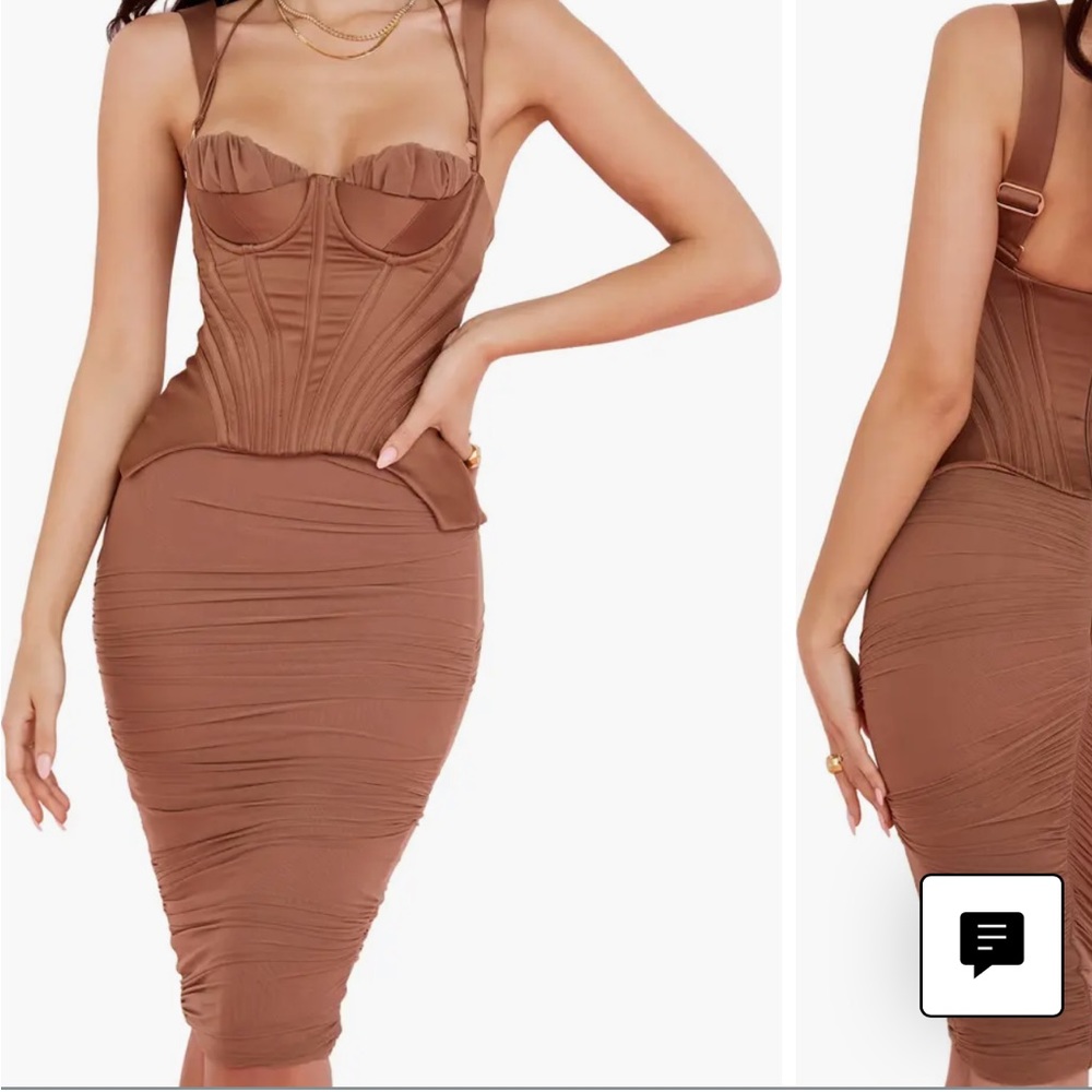 NWT HOUSE OF CB Talya Satin Corset MIDI Dress Women’s Large